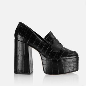 Schutz Viola Croc Platform Heels Black Chunky Heels Loafer, excellent condition
